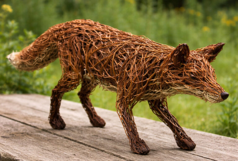 willow fox created at a Hedges and Hurdles Craft Workshop at their base at the Birtley Woodland Art Space on the Birtley Estate
