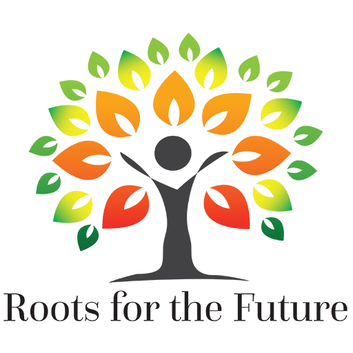 Roots for the Future Logo. A person as a trunk with petals as leaves and branches